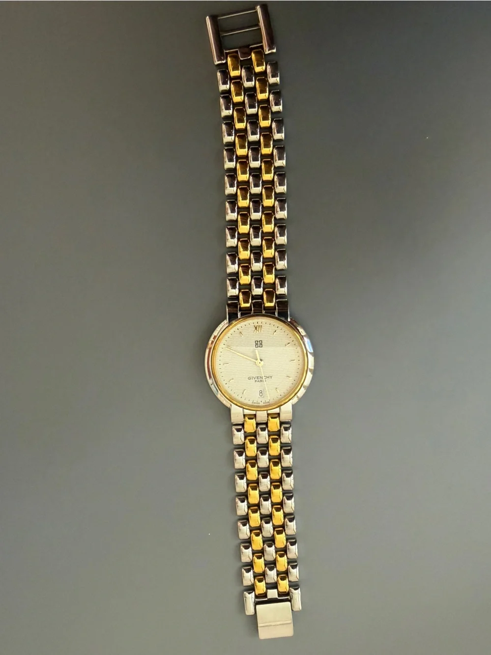 Vintage Givenchy Paris Two Tone Gold & Silver Swiss Quartz Dress Watch 32mm
